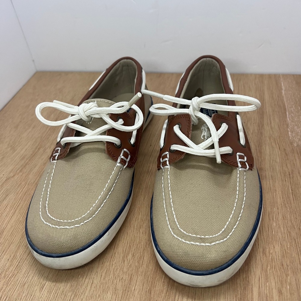 Polo Ralph Lauren Sander CL Boys Boat Shoes Size 5 Tan Brown Canvas Nautical
